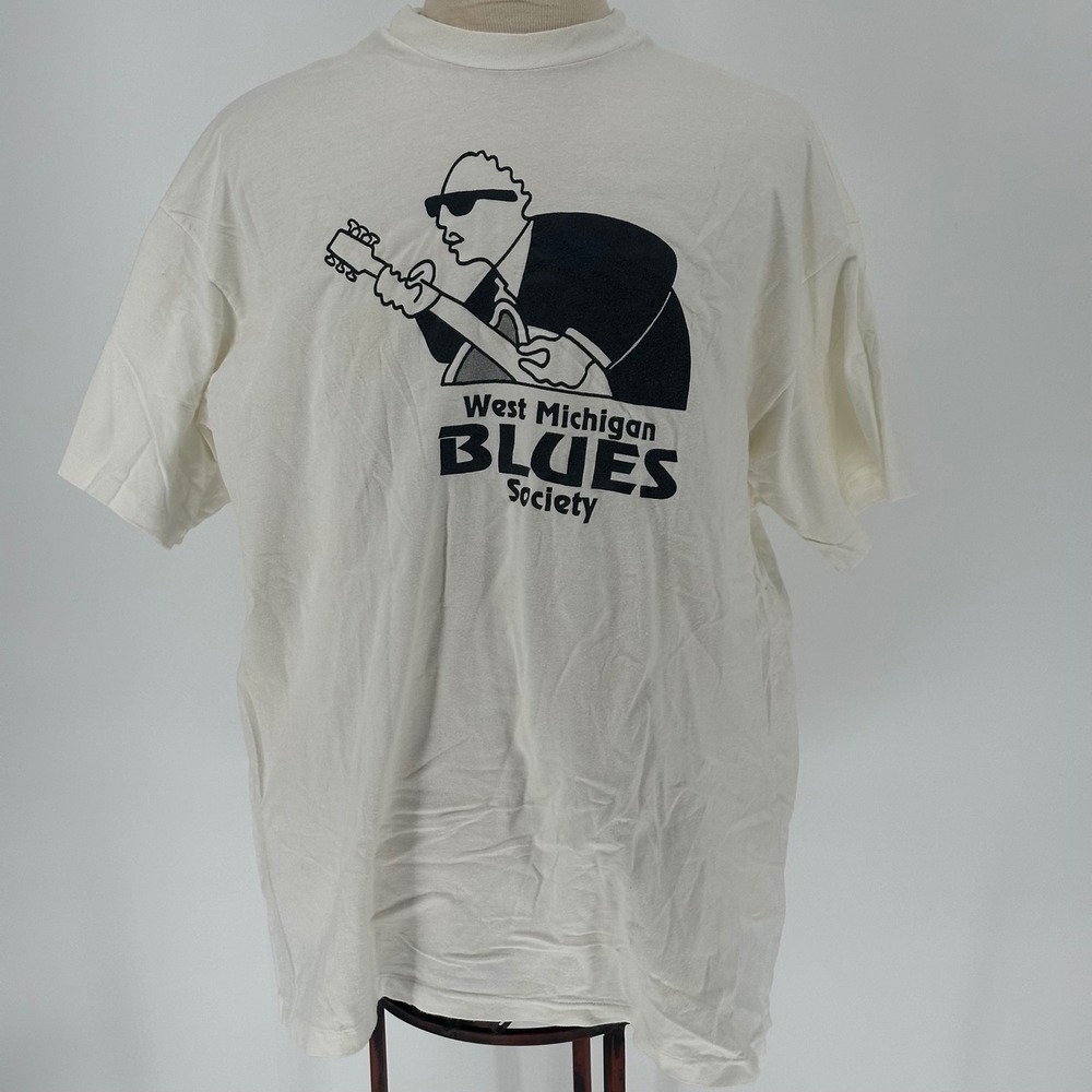 Vintage Single Stitch West Michigan Blues Society Shirt XXL‎ White read